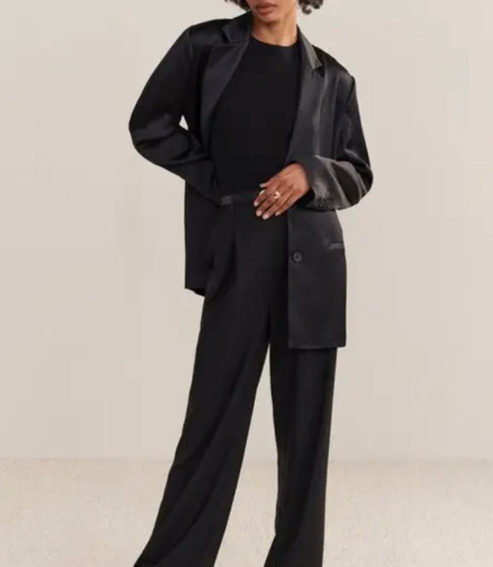 Jenni Kayne Bond Blazer Black Satin NWT Size Small Oversized Tuxedo Jacket $445